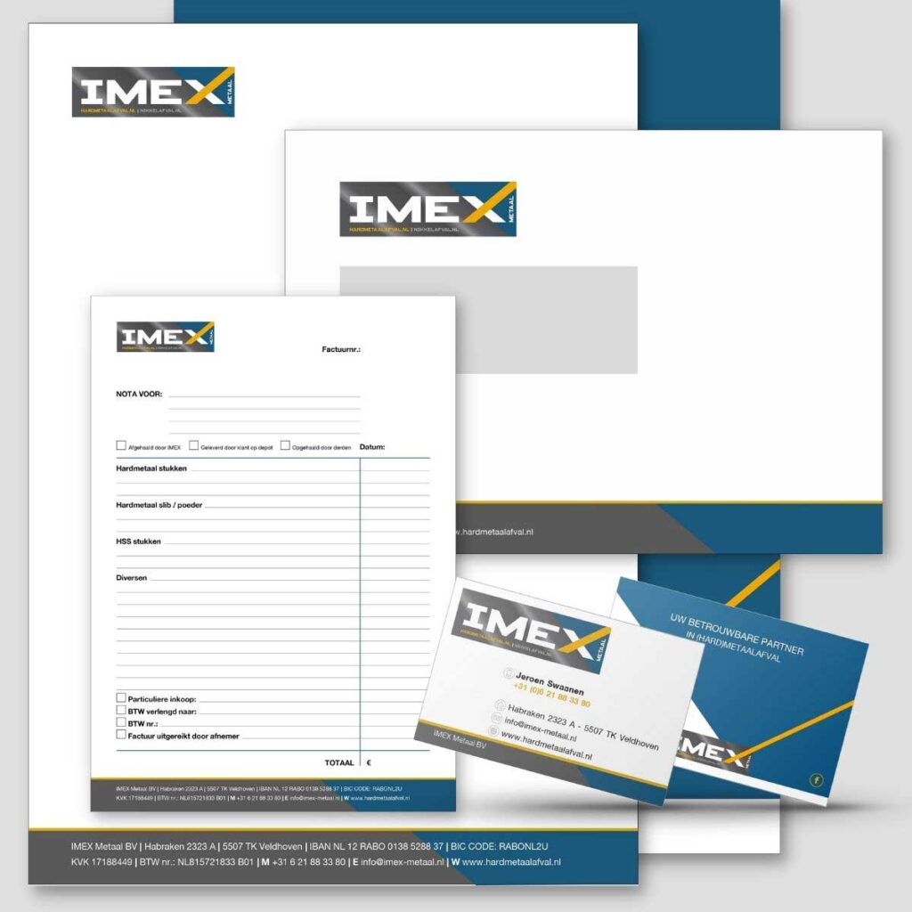 Grafisch ontwerp, DTP en drukwerk huisstijl voor Imex metaal.