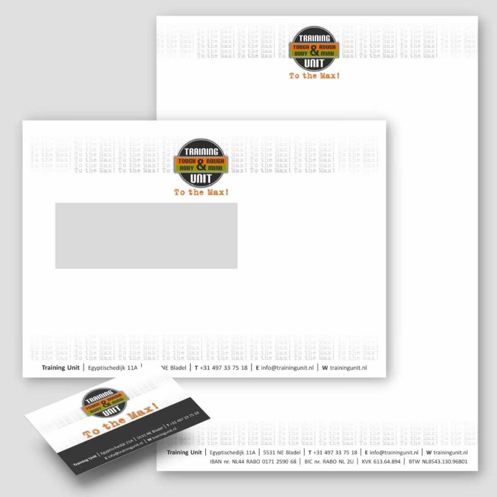Training Unit - Huisstijl - Logo - Briefpapier - Envelop - Visitekaartje - Branding - Reclame - DTP | portfolio versID