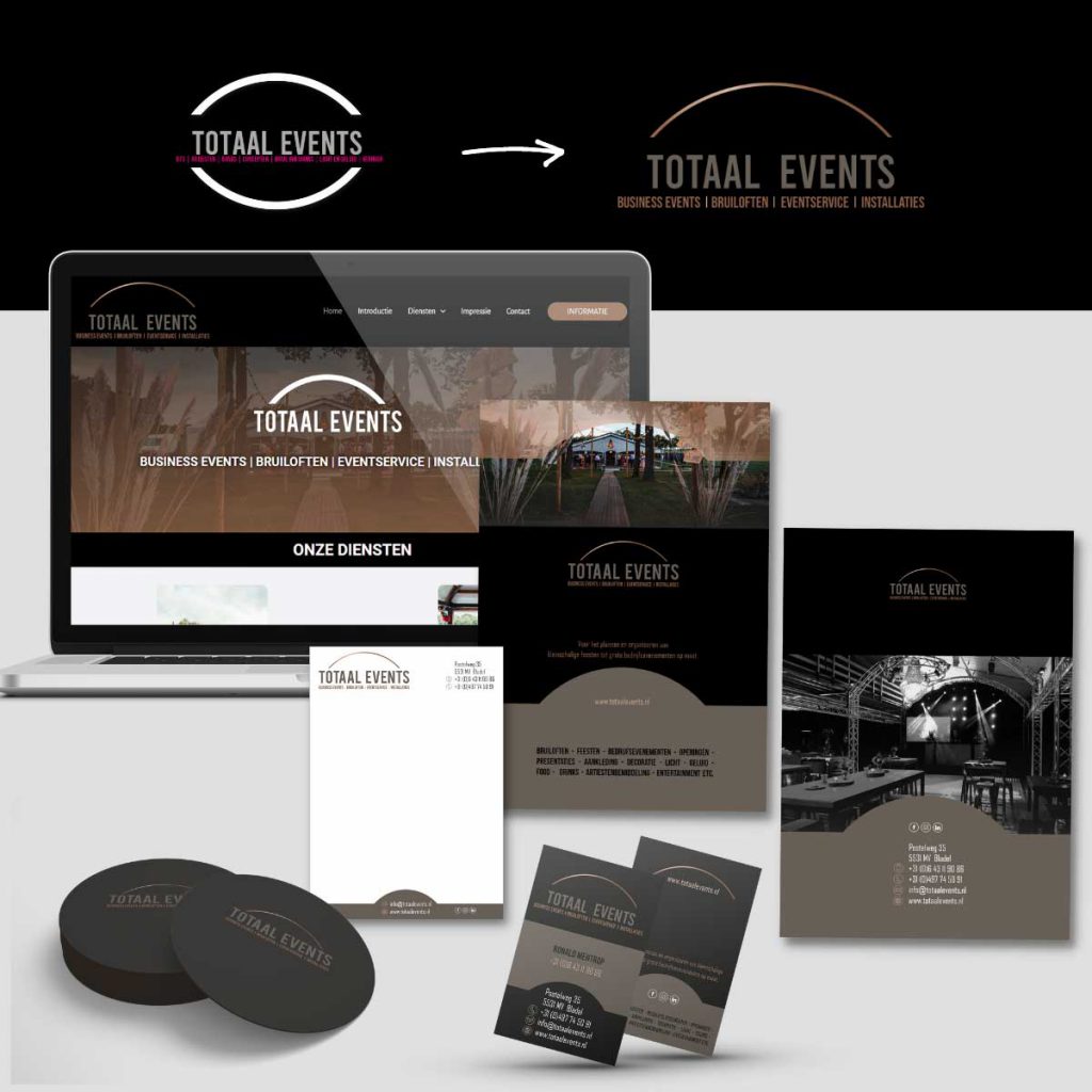 Totaal Events - Branding - Logo - Huisstijl - Visitekaartjes - Flyers - Folders - Notitieblokken - Bierviltjes - Website - Social media | portfolio versID